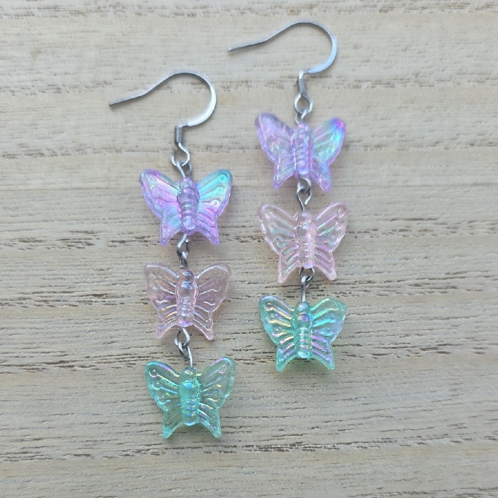 Handmade Iridescent Butterfly Dangle Earrings